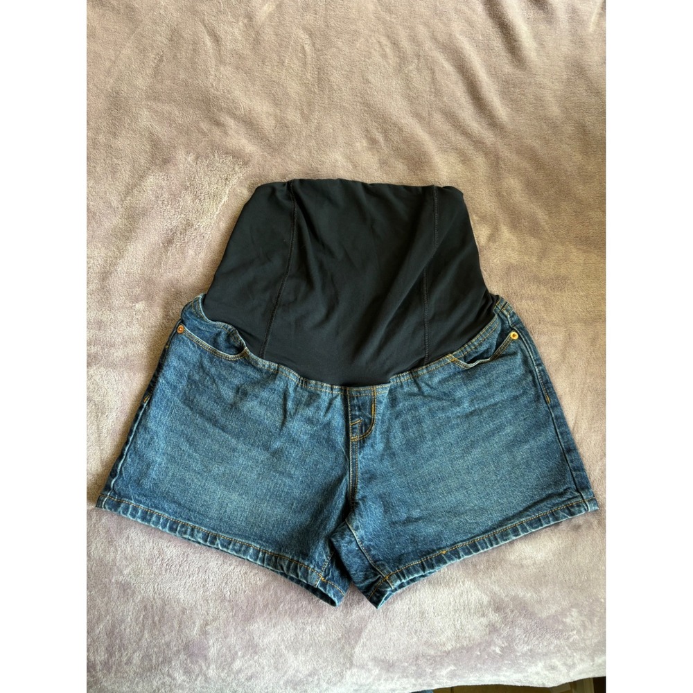 Isabel Maternity by Ingrid & Isabel Denim Midi Shorts Blue Over Belly Size 6